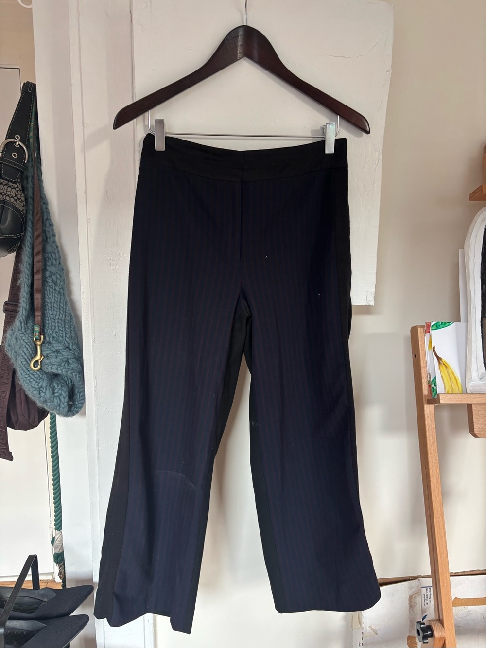 Club Monaco Black Pinstripe Wide-Leg Pants